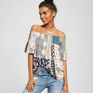 Boho Off The Shoulder Smocked Top M